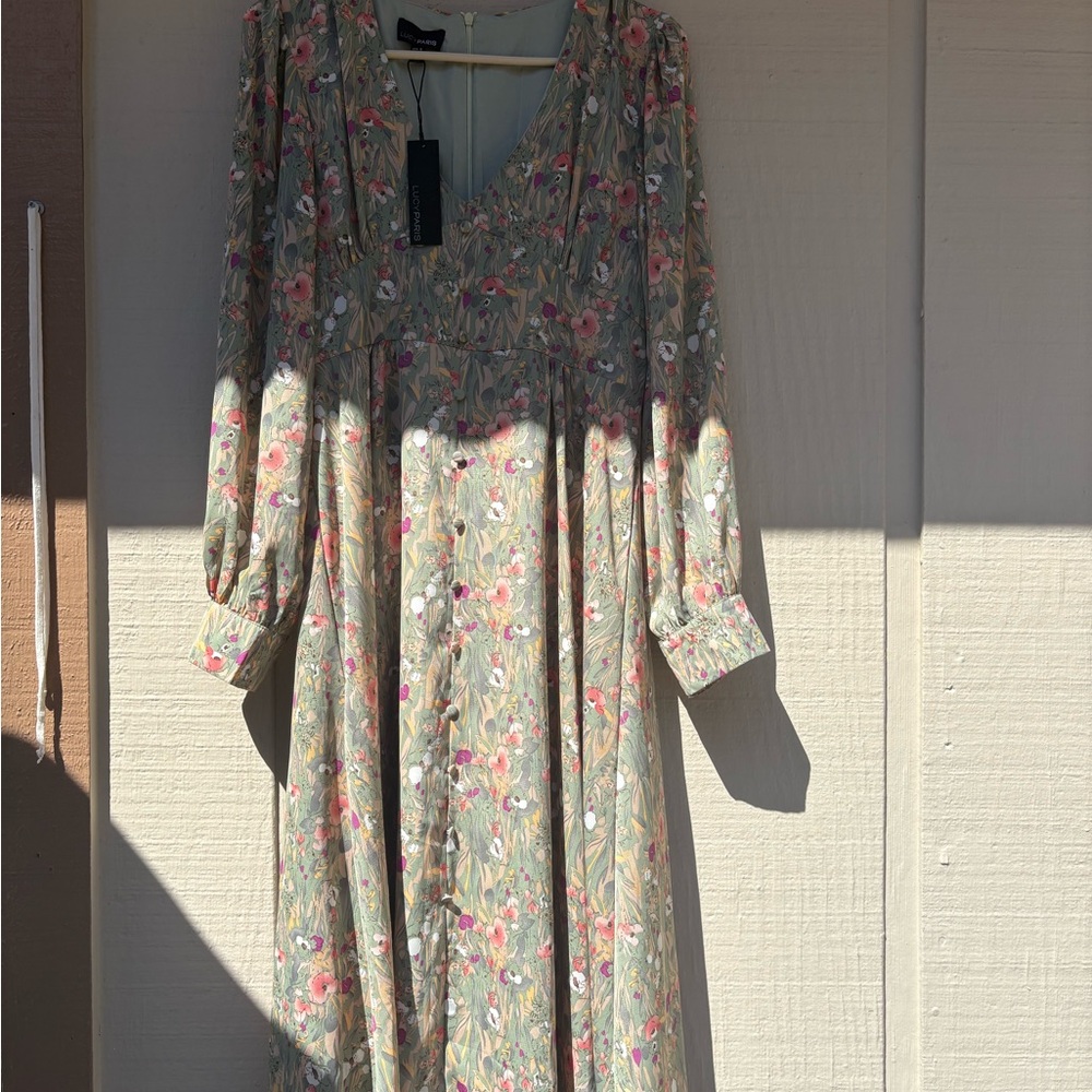 Lucy Paris Green and Pink Bishop Sleeve Sundress. Worn once